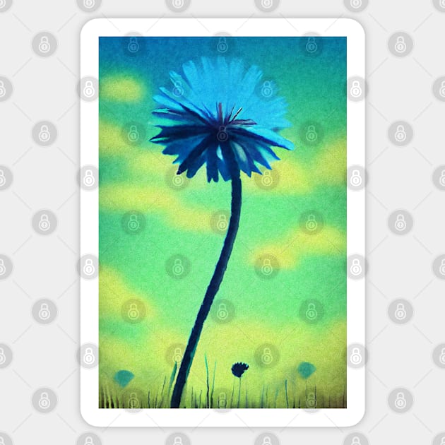 Blue Dandelion against a summer sky - Abstract style painting Magnet by Off the Page